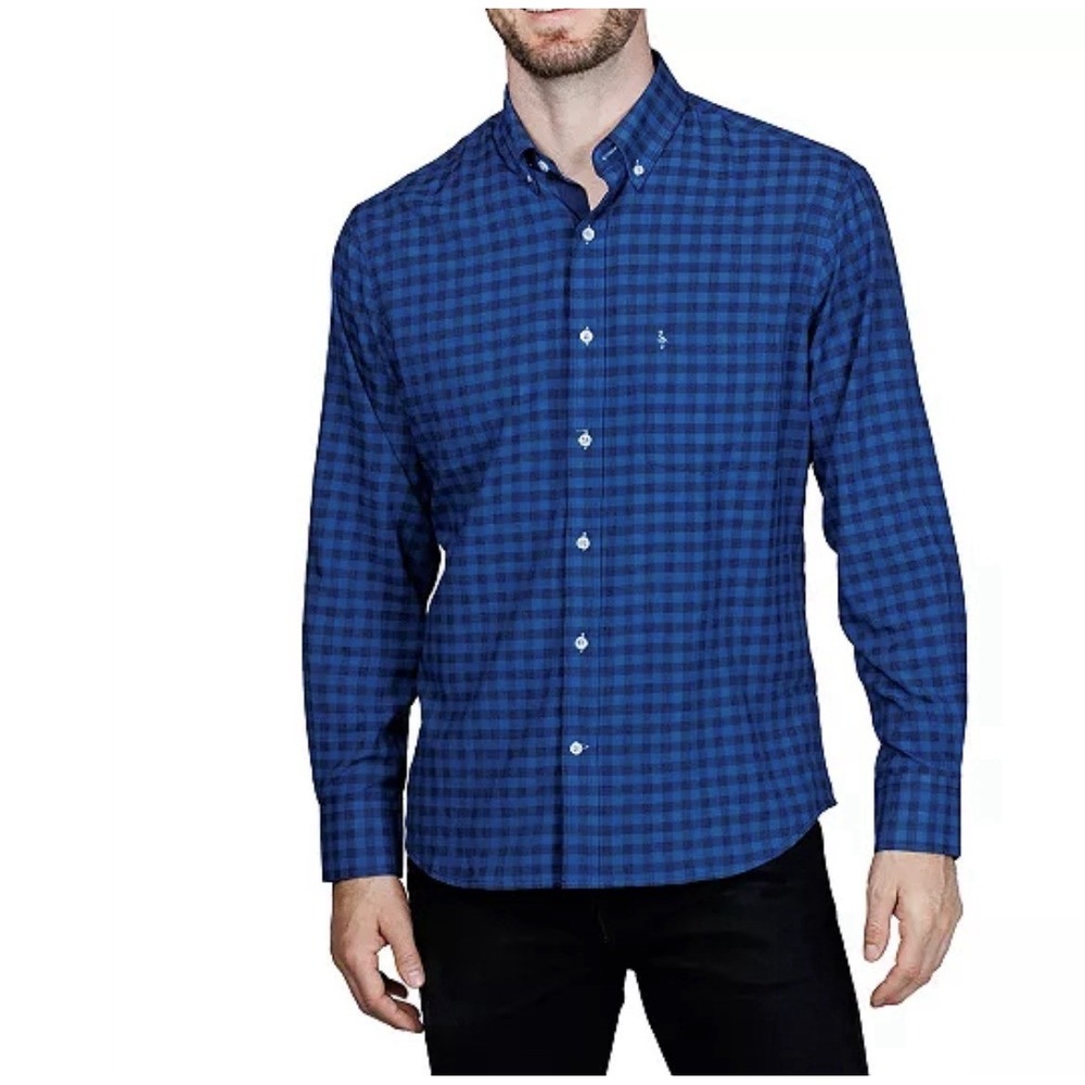 NWT TailorByrd Blue Gingham Check  Long Sleeve Shirt Mens XL Flip Cuffs